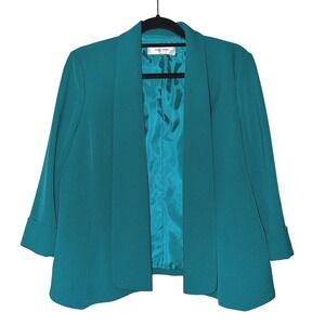 Jones Studio Separates Teal Open Front Blazer Shawl Collar 3/4 Sleeve Size 12